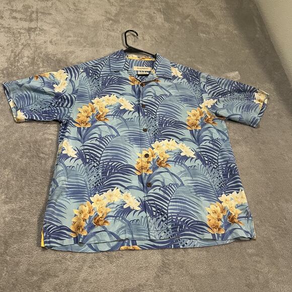 Tommy Bahama Other - Tommy Bahama Shirt Mens Medium Blue Silk Floral Hawaiian Button Up Camp Casual